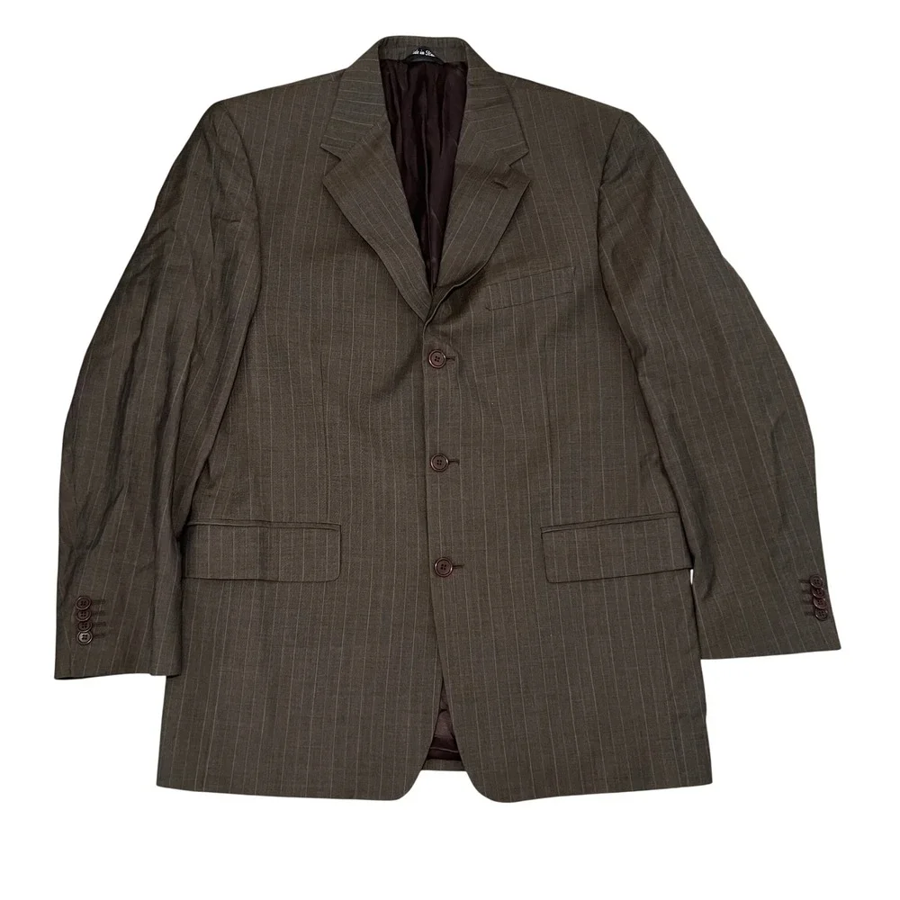 ADOLFO Made in Italy Mens 40R Pinstripe Wool Super 120s Blazer Brown